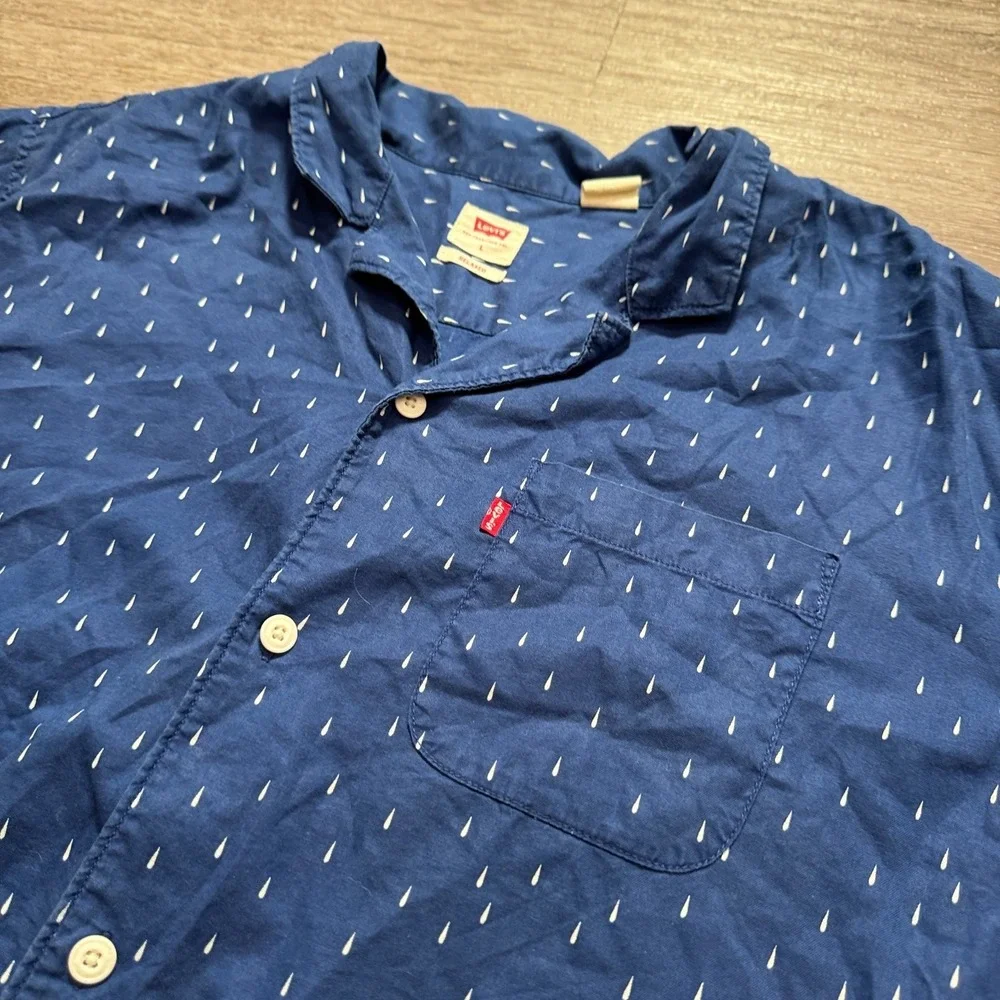 Levis Shirt Mens Large Blue Relaxed Short Sleeve Geometric South Western Cotton‎